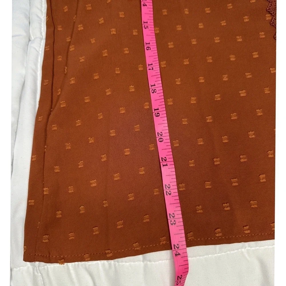 Shein French‎ Lampshade Raised Dot Blouse in rust orange Large Lace Trim - Picture 7 of 7